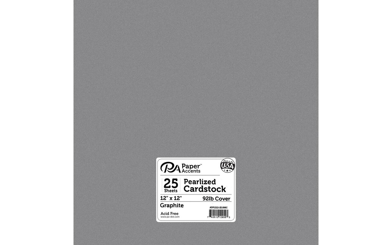 PA Paper Accents Pearlized Cardstock 12" x 12" Graphite, 92lb colored cardstock paper for card making, scrapbooking, printing, quilling and crafts, 25 piece pack